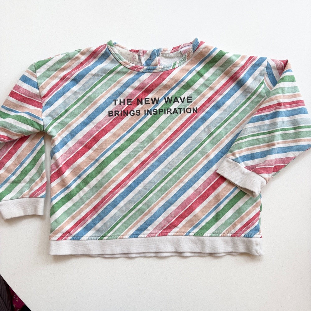 Zara Red and Green Striped Sweatshirt